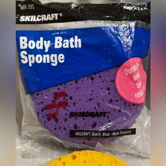 2 New Round Vintage Body Bath Sponges Purple (Skilcraft) & Yellow (No packaging) - Picture 2 of 6